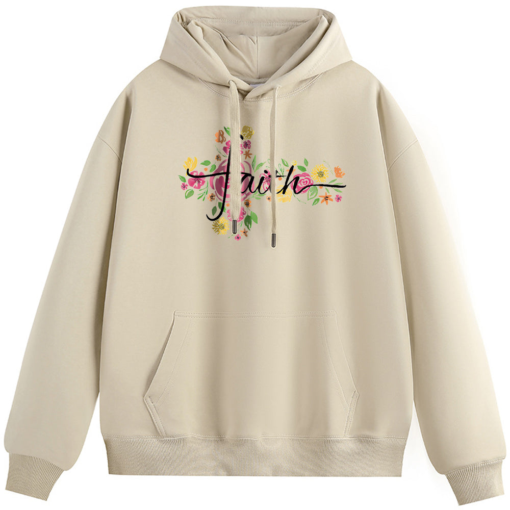 Hand drawn flowers Cotton Plush Hooded Collar Drawstring Hoodies Pullover Sweatshirts Casual Long Sleeve Shirts