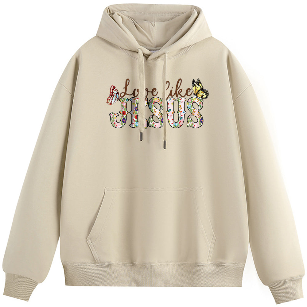 Two Butterflies of Jesus Cotton Plush Hooded Collar Drawstring Hoodies Pullover Sweatshirts Casual Long Sleeve Shirts