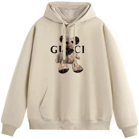 GUCCI Bear Cotton Plush Hooded Collar Drawstring Hoodies Pullover Sweatshirts Casual Long Sleeve Shirts