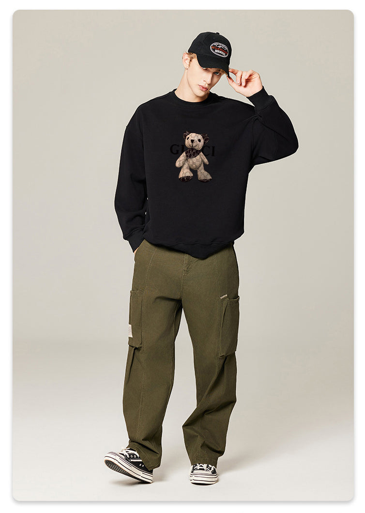 GUCCI  bear Cotton Crew Neck Hoodies Fleece Pullover Sweatshirts