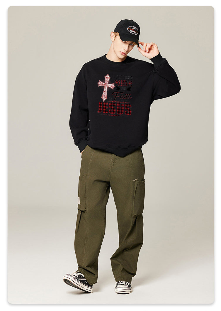 JESUS Cotton Crew Neck Hoodies Fleece Pullover Sweatshirts