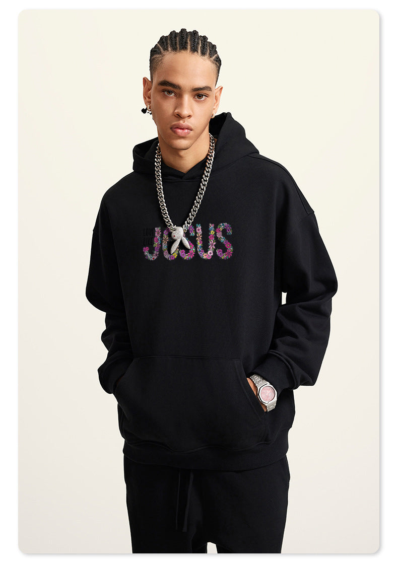 JESUS Cotton Hooded Collar Pullover Sweatshirts Casual Long Sleeve Shirts