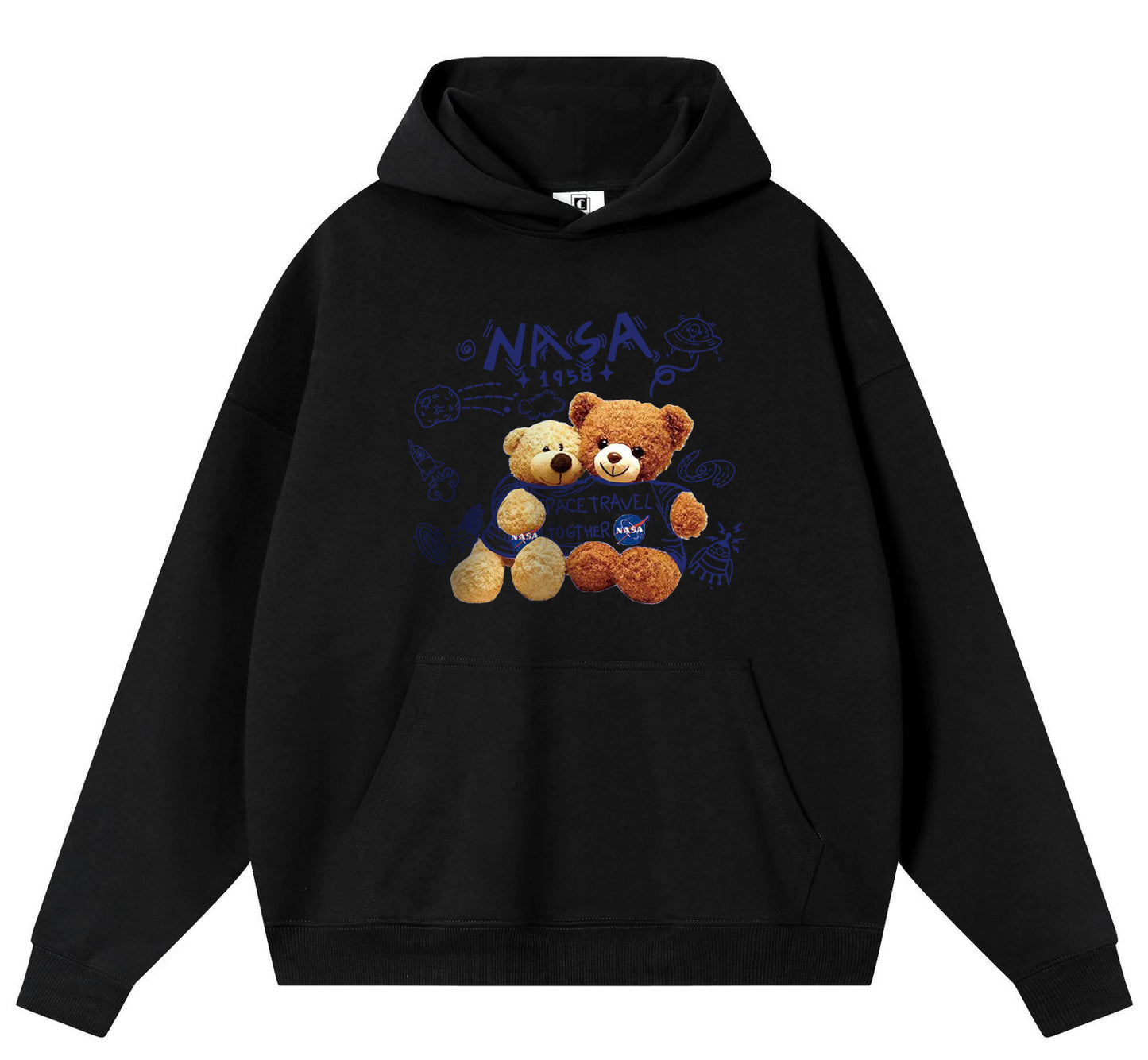 NASA Bear Cotton Hooded Collar Pullover Sweatshirts Casual Long Sleeve Shirts