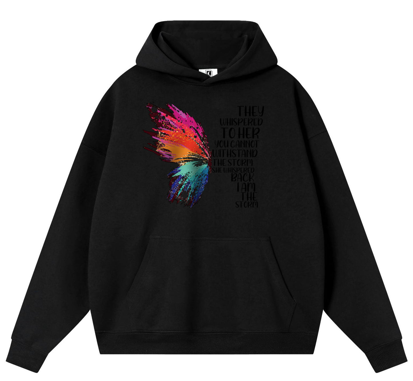 Half a colorful butterfly Cotton Hooded Collar Pullover Sweatshirts Casual Long Sleeve Shirts