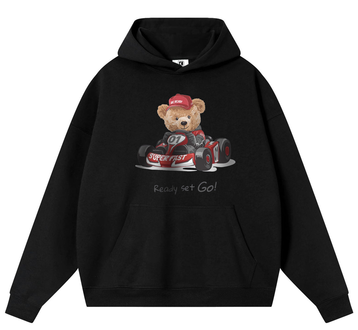 Racing Bear Cotton Hooded Collar Pullover Sweatshirts Casual Long Sleeve Shirts