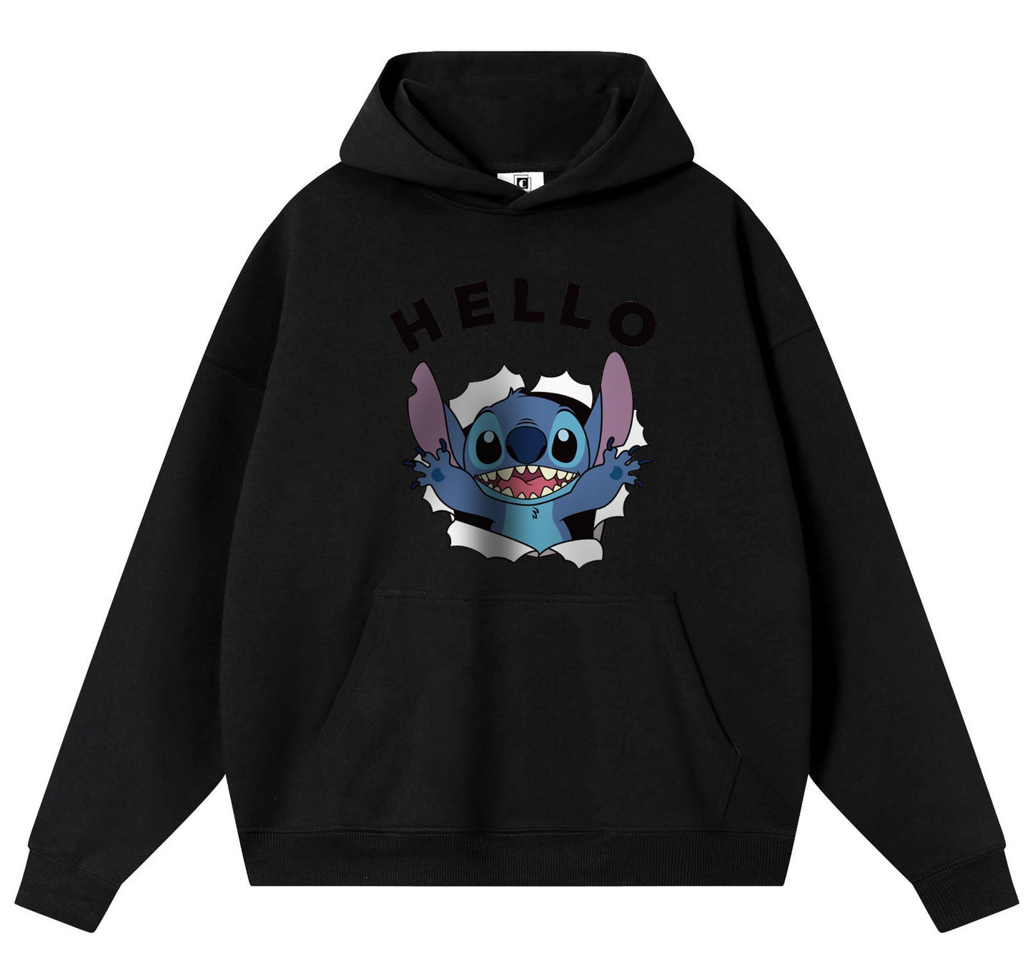 HELLO Stitch Cotton Hooded Collar Pullover Sweatshirts Casual Long Sleeve Shirts