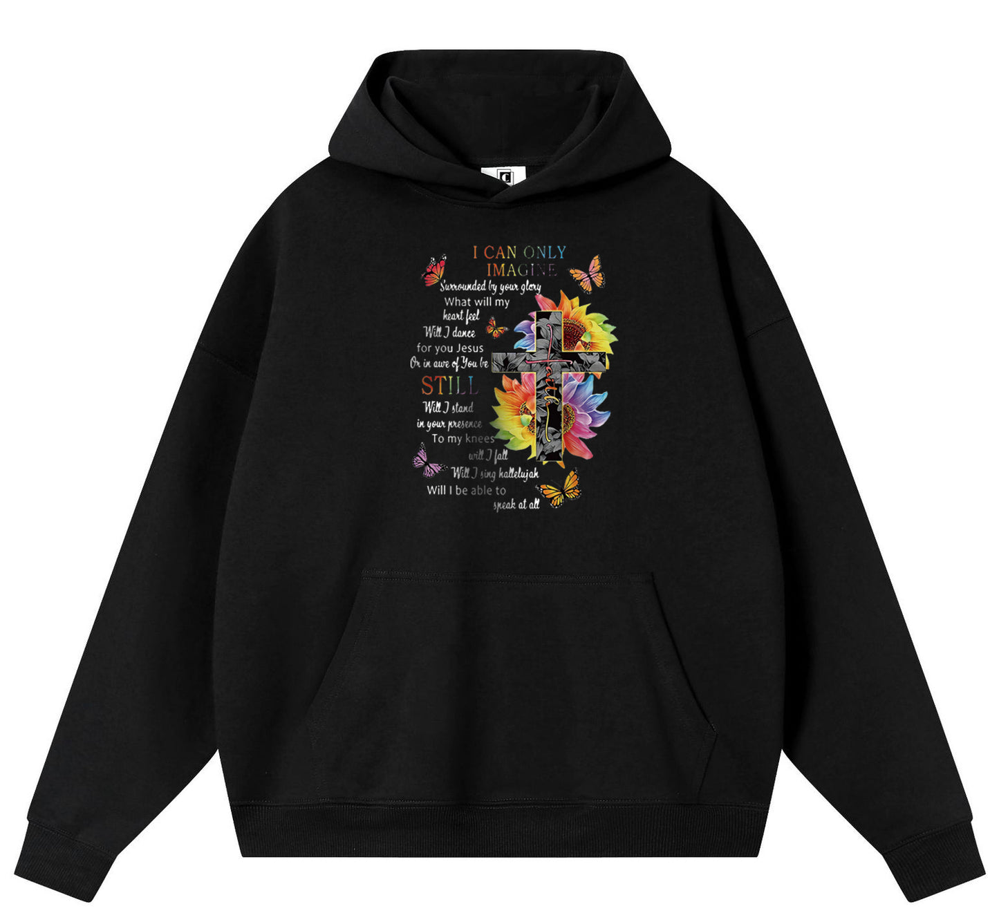 Cross on flowers Cotton Hooded Collar Pullover Sweatshirts Casual Long Sleeve Shirts