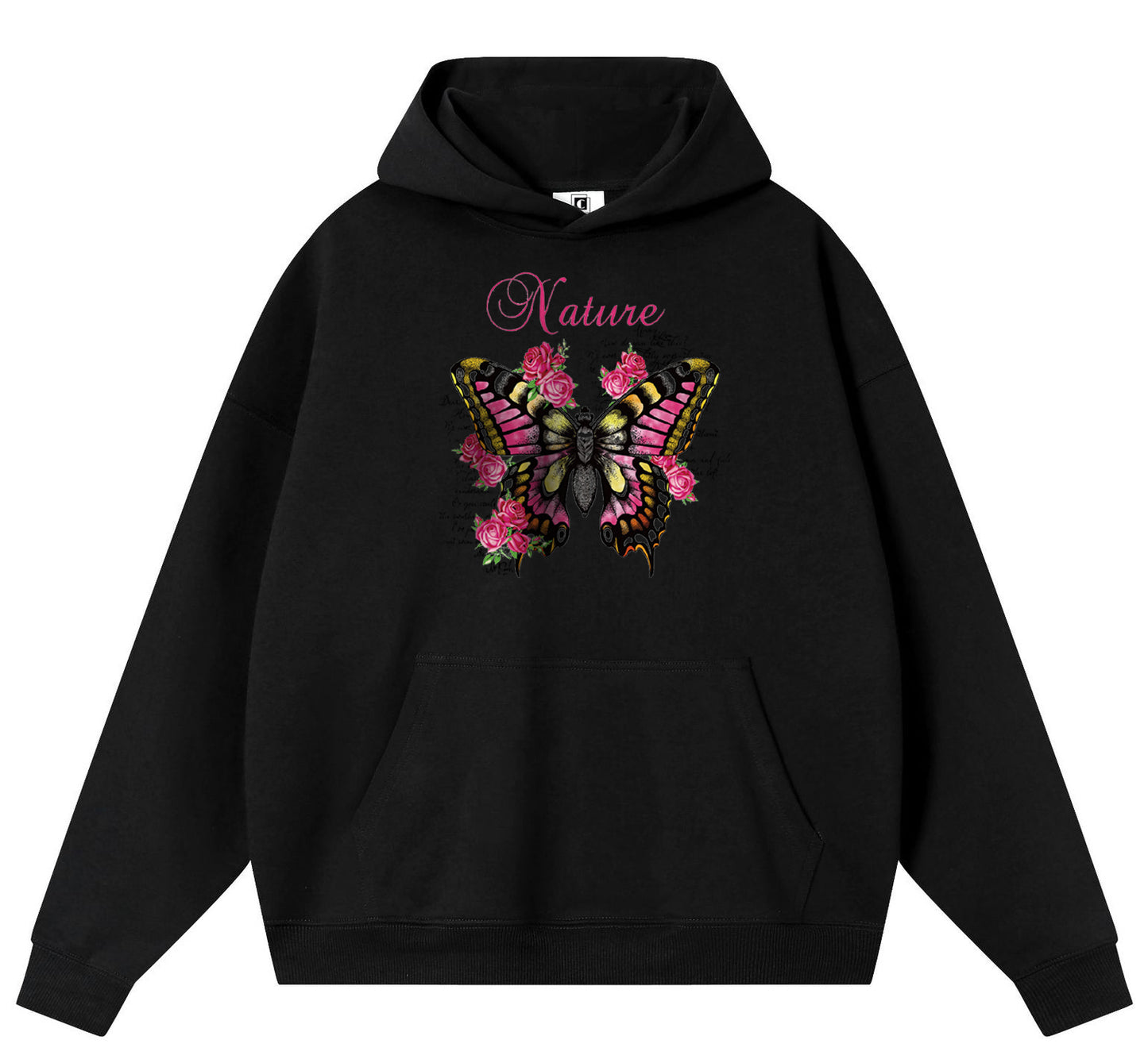 Butterfly among flowers Cotton Hooded Collar Pullover Sweatshirts Casual Long Sleeve Shirts