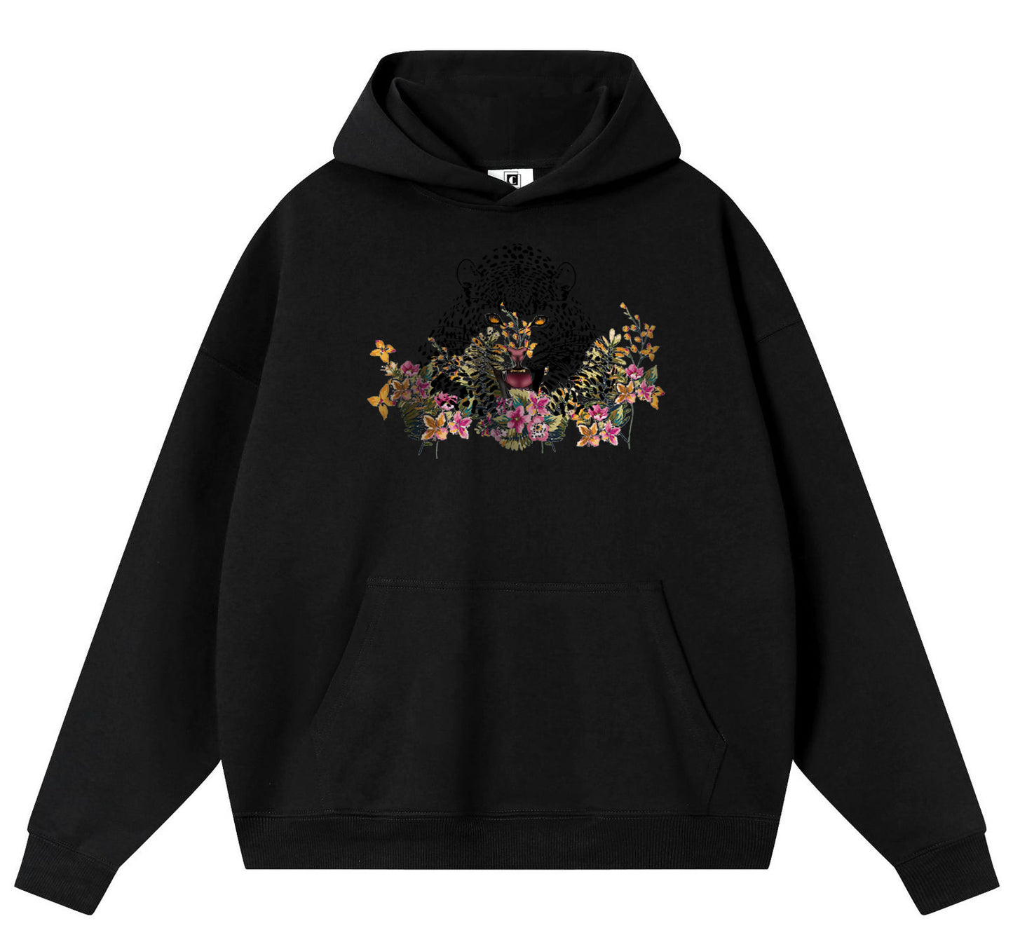 Tiger in the flowers Cotton Hooded Collar Pullover Sweatshirts Casual Long Sleeve Shirts