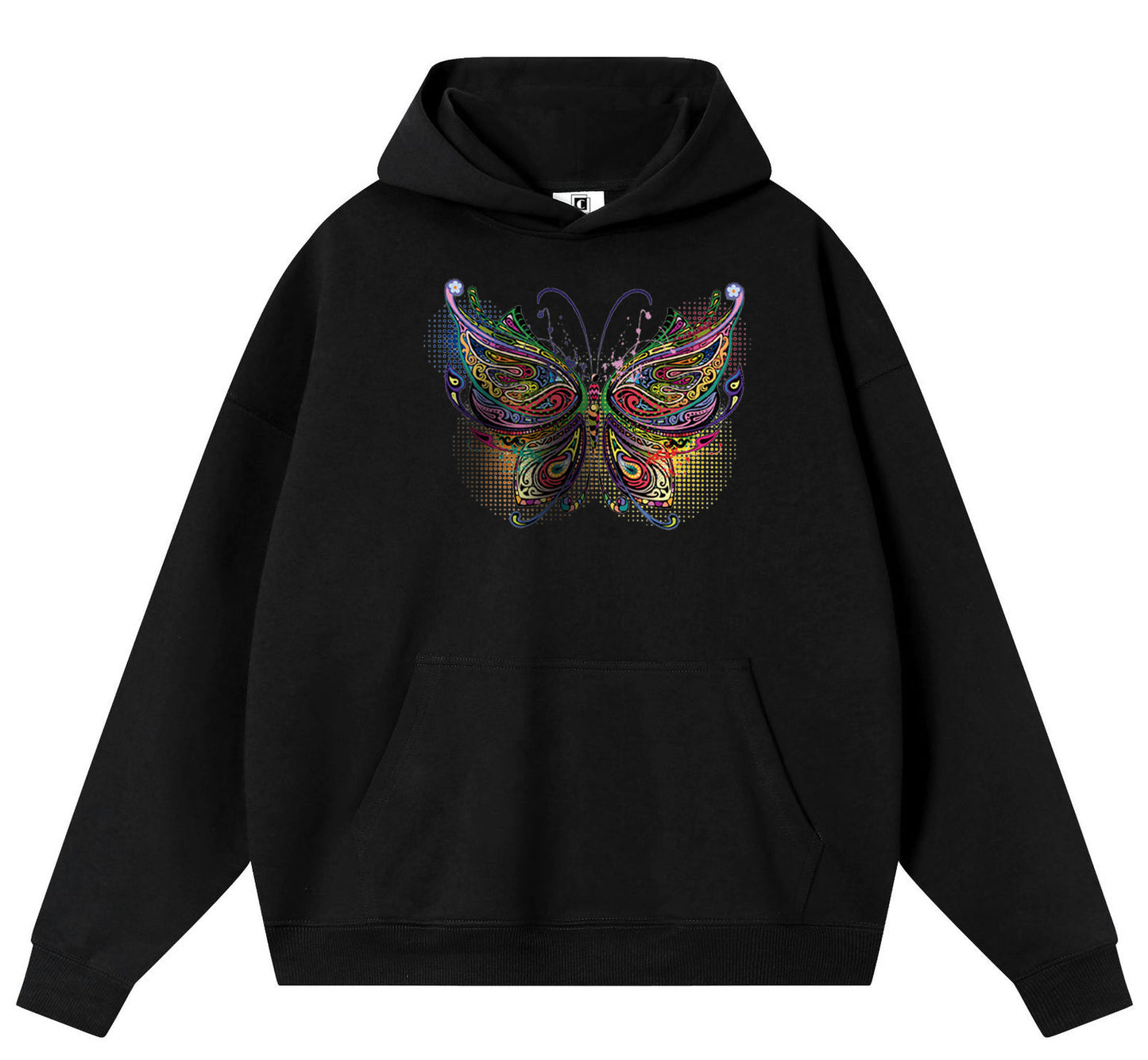 Color Butterfly Cotton Hooded Collar Pullover Sweatshirts Casual Long Sleeve Shirts