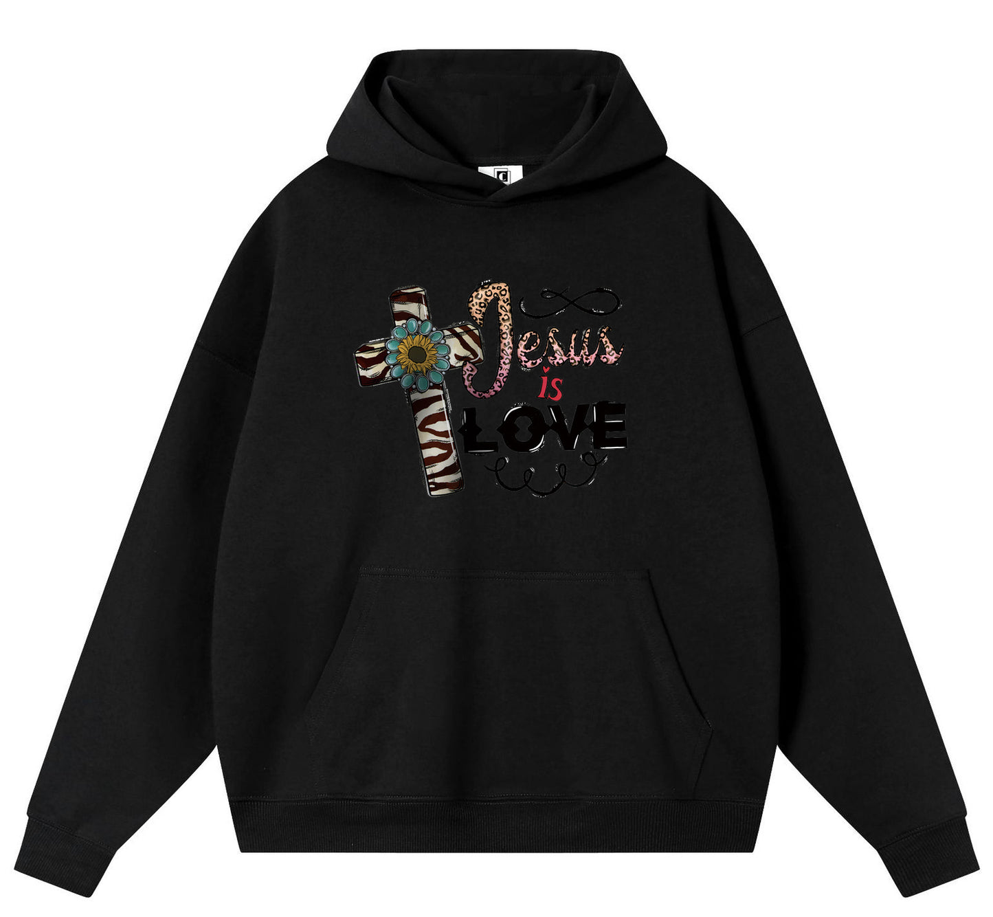 JESUS is love Cotton Hooded Collar Pullover Sweatshirts Casual Long Sleeve Shirts