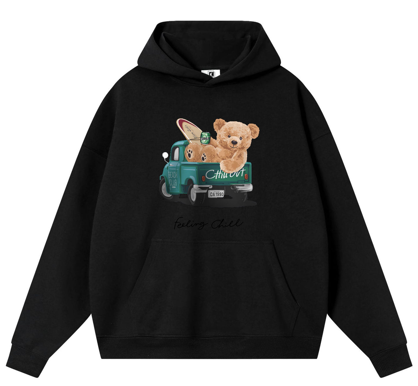 Bear in car Cotton Hooded Collar Pullover Sweatshirts Casual Long Sleeve Shirts