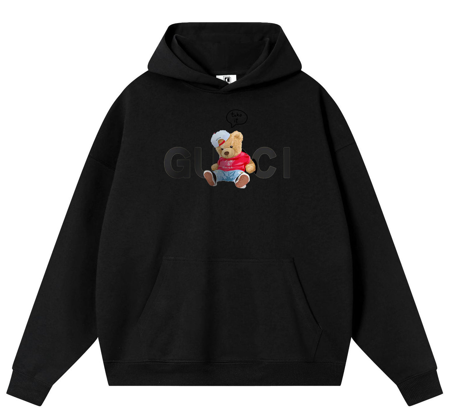 Red T-shirt Bear Cotton Hooded Collar Pullover Sweatshirts Casual Long Sleeve Shirts