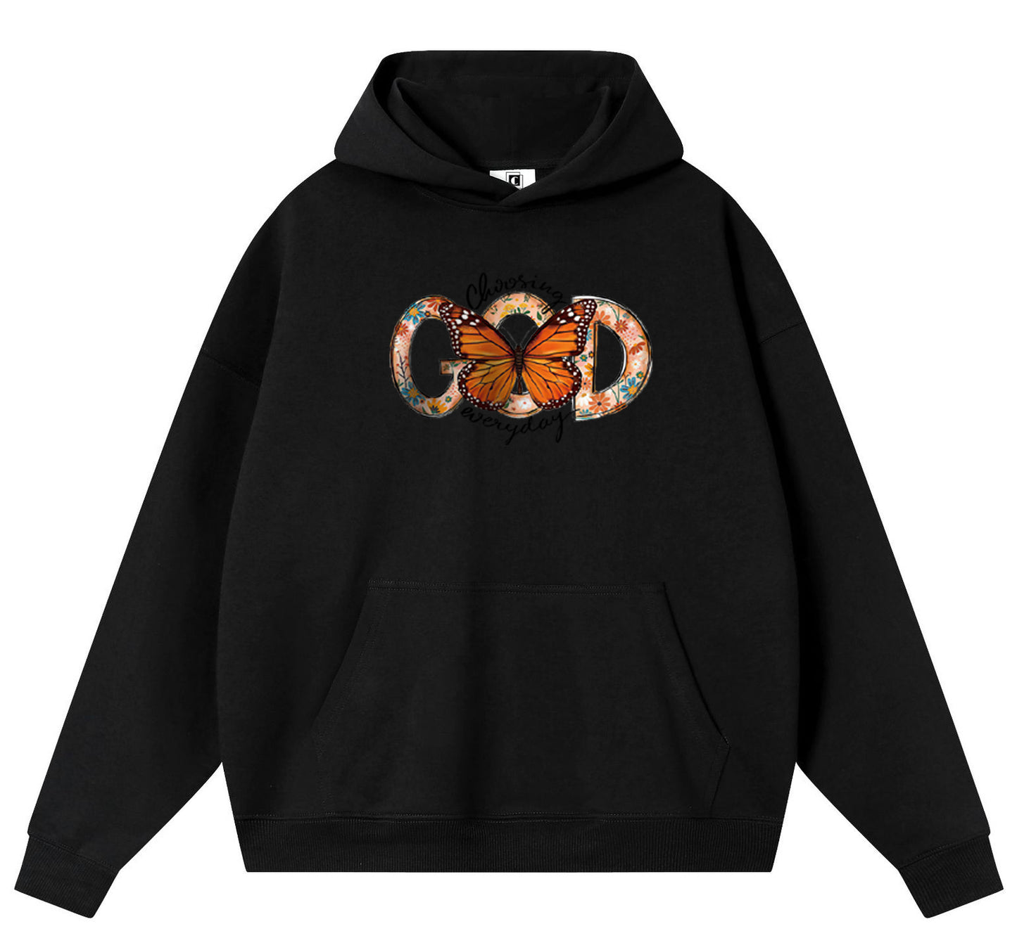 God Behind the Butterfly Cotton Hooded Collar Pullover Sweatshirts Casual Long Sleeve Shirts