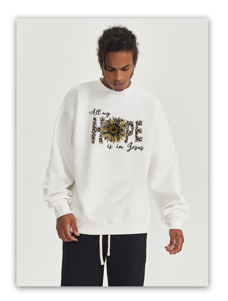 Hope Sunflower Cotton Crew Neck Hoodies Fleece Pullover Sweatshirts