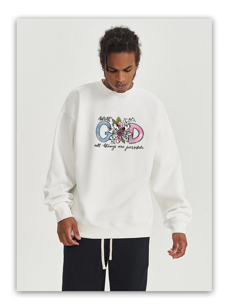 GOD Cotton Crew Neck Hoodies Fleece Pullover Sweatshirts