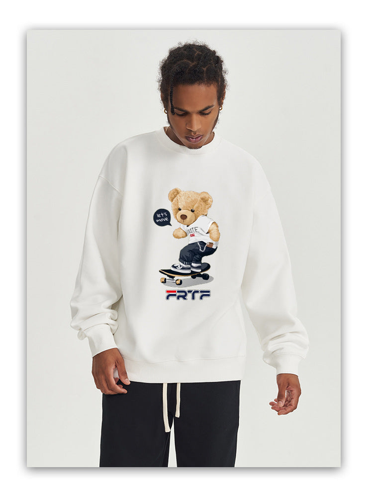 The Skateboard Bear Cotton Plush Unisex Hoodies Crew Neck Fleece Sweatshirts