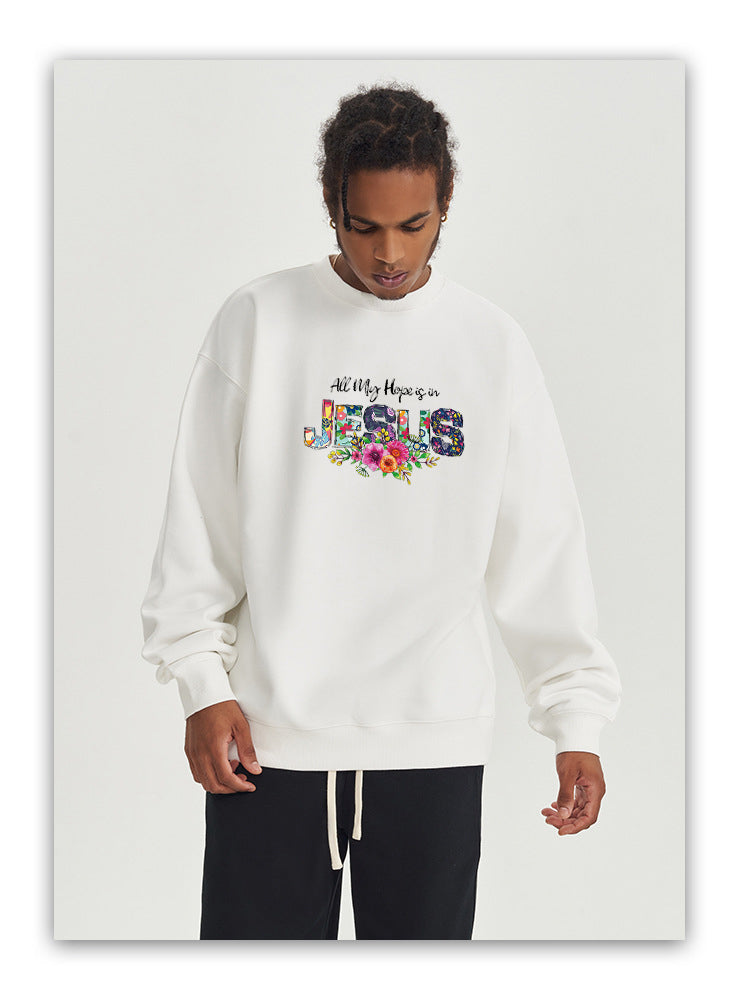 Jesus in the Flowers Cotton Crew Neck Hoodies Fleece Pullover Sweatshirts