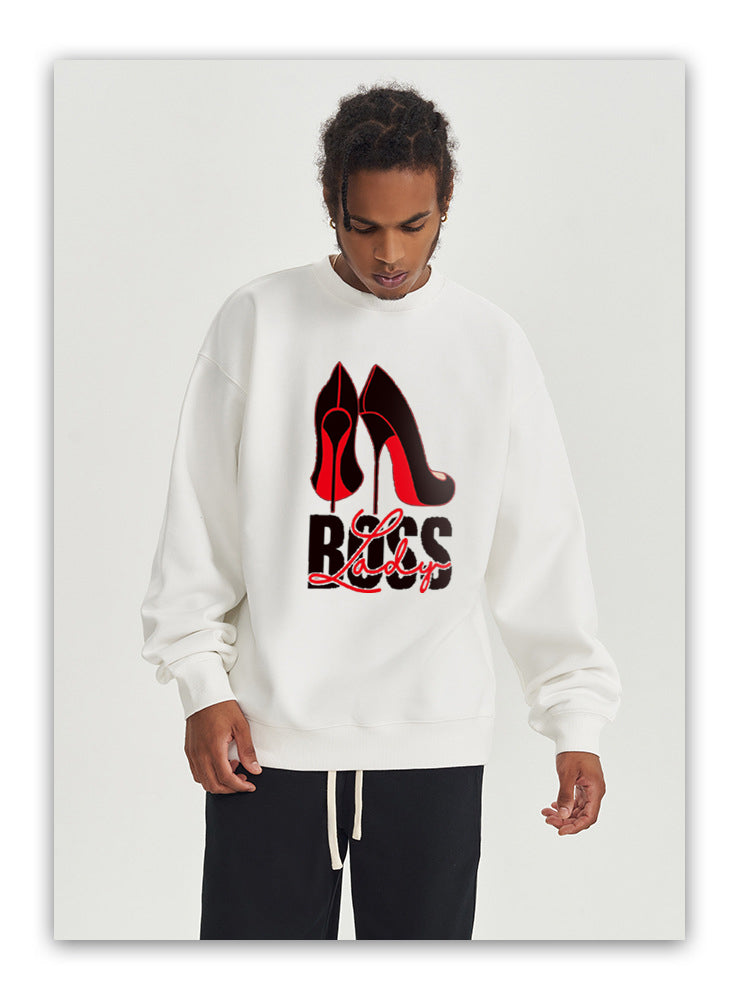 Boss Lady Fashion Cotton Plush Crew Neck Hoodies Fleece Pullover Sweatshirts