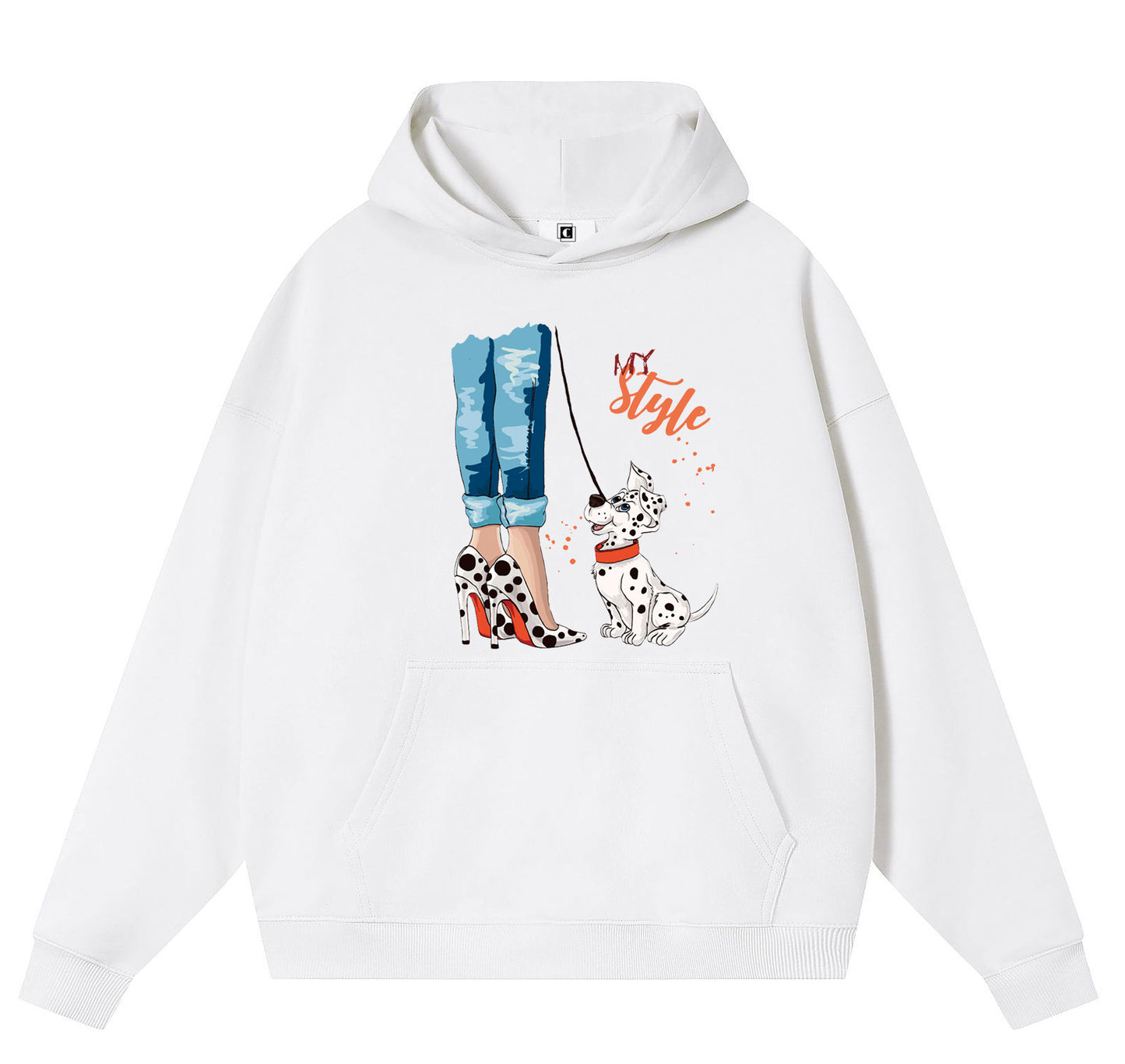 Lady and Dalmatian Cotton Hooded Collar Pullover Sweatshirts Casual Long Sleeve Shirts