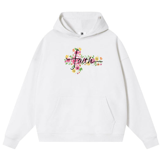 Hand drawn flowers Cotton Hooded Collar Pullover Sweatshirts Casual Long Sleeve Shirts