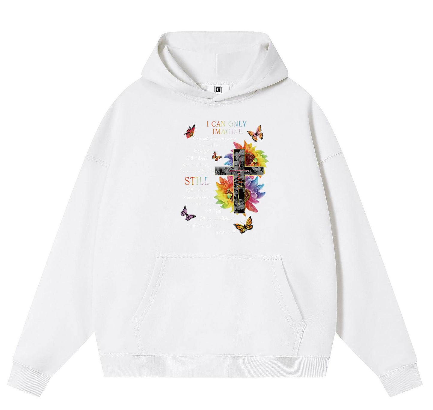 Cross on flowers Cotton Hooded Collar Pullover Sweatshirts Casual Long Sleeve Shirts