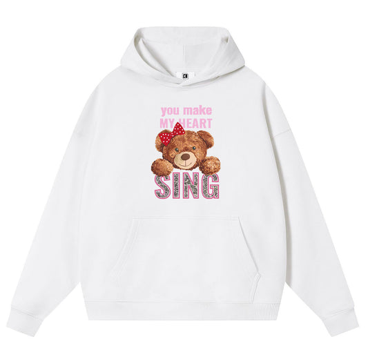 Cute little bear Cotton Hooded Collar Pullover Sweatshirts Casual Long Sleeve Shirts