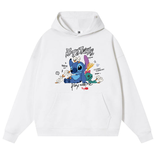 Duckling and Stitch Cotton Hooded Collar Pullover Sweatshirts Casual Long Sleeve Shirts