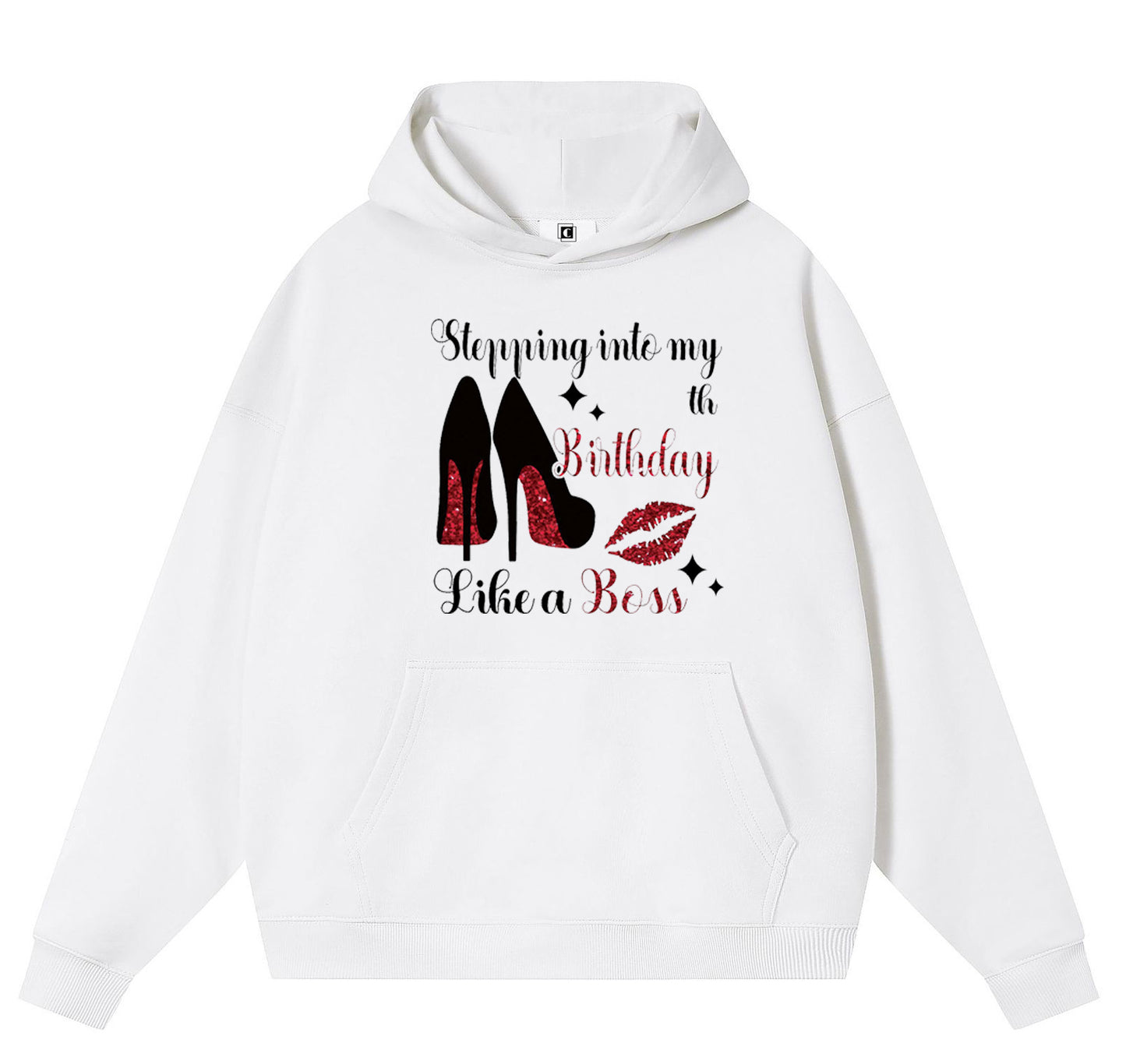 High heels and red lips Cotton Hooded Collar Pullover Sweatshirts Casual Long Sleeve Shirts