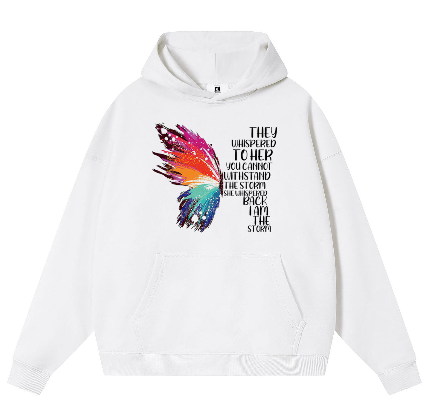 Half a colorful butterfly Cotton Hooded Collar Pullover Sweatshirts Casual Long Sleeve Shirts