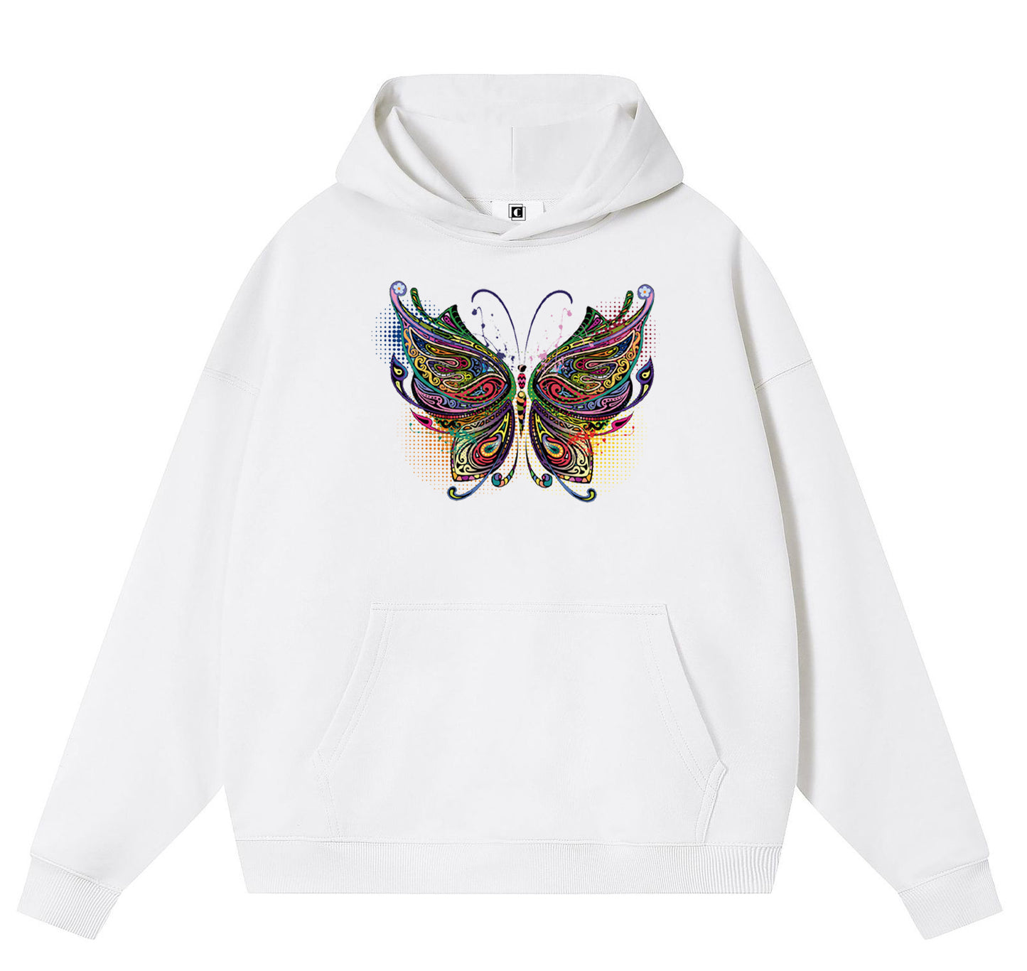 Color Butterfly Cotton Hooded Collar Pullover Sweatshirts Casual Long Sleeve Shirts