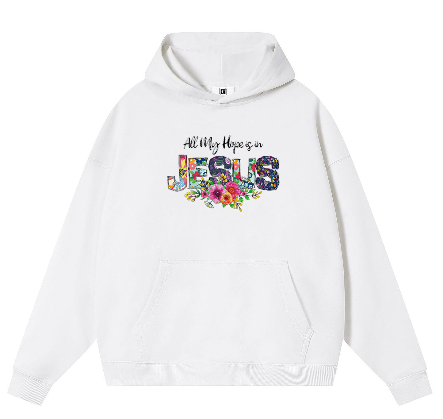 Jesus in the Flowers Cotton Hooded Collar Pullover Sweatshirts Casual Long Sleeve Shirts