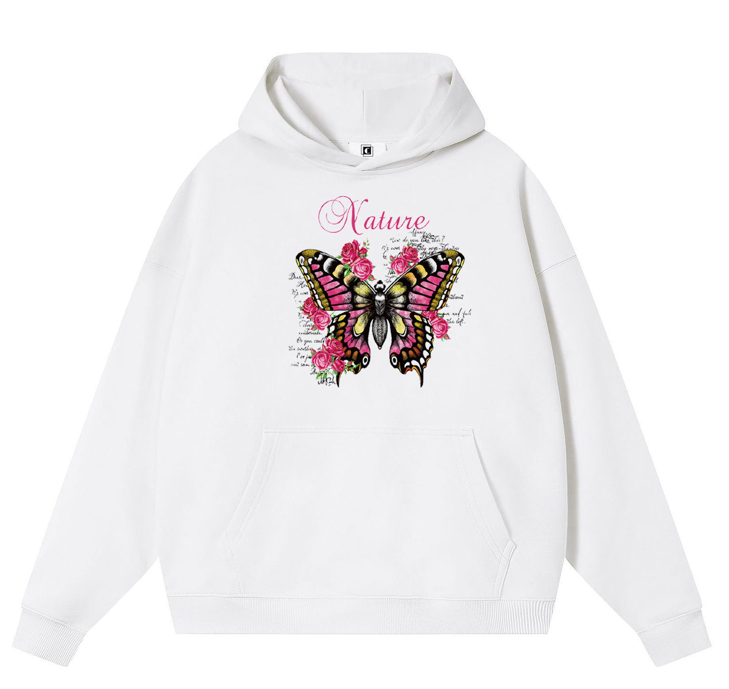 Butterfly among flowers Cotton Hooded Collar Pullover Sweatshirts Casual Long Sleeve Shirts