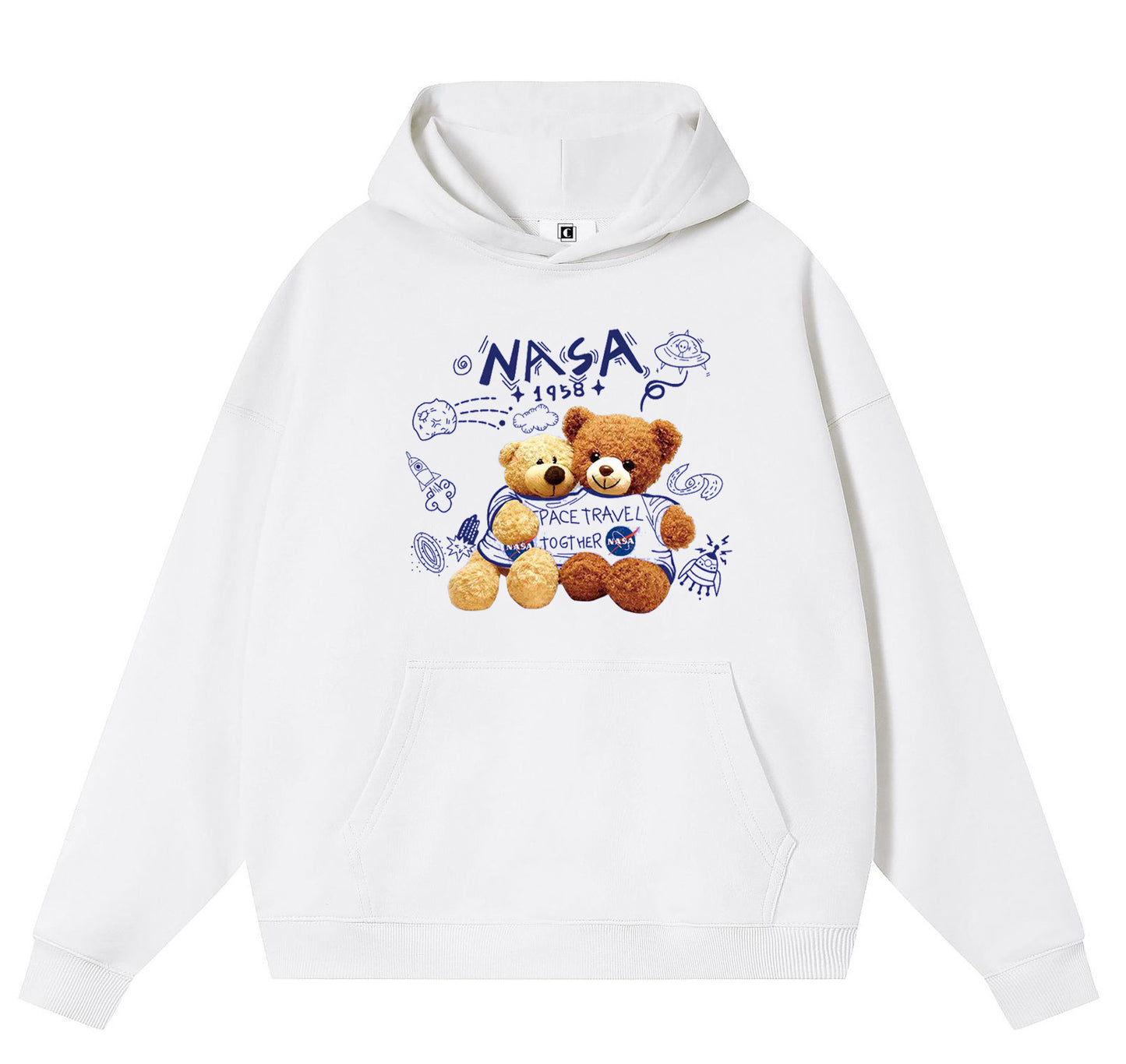 NASA Bear Cotton Hooded Collar Pullover Sweatshirts Casual Long Sleeve Shirts