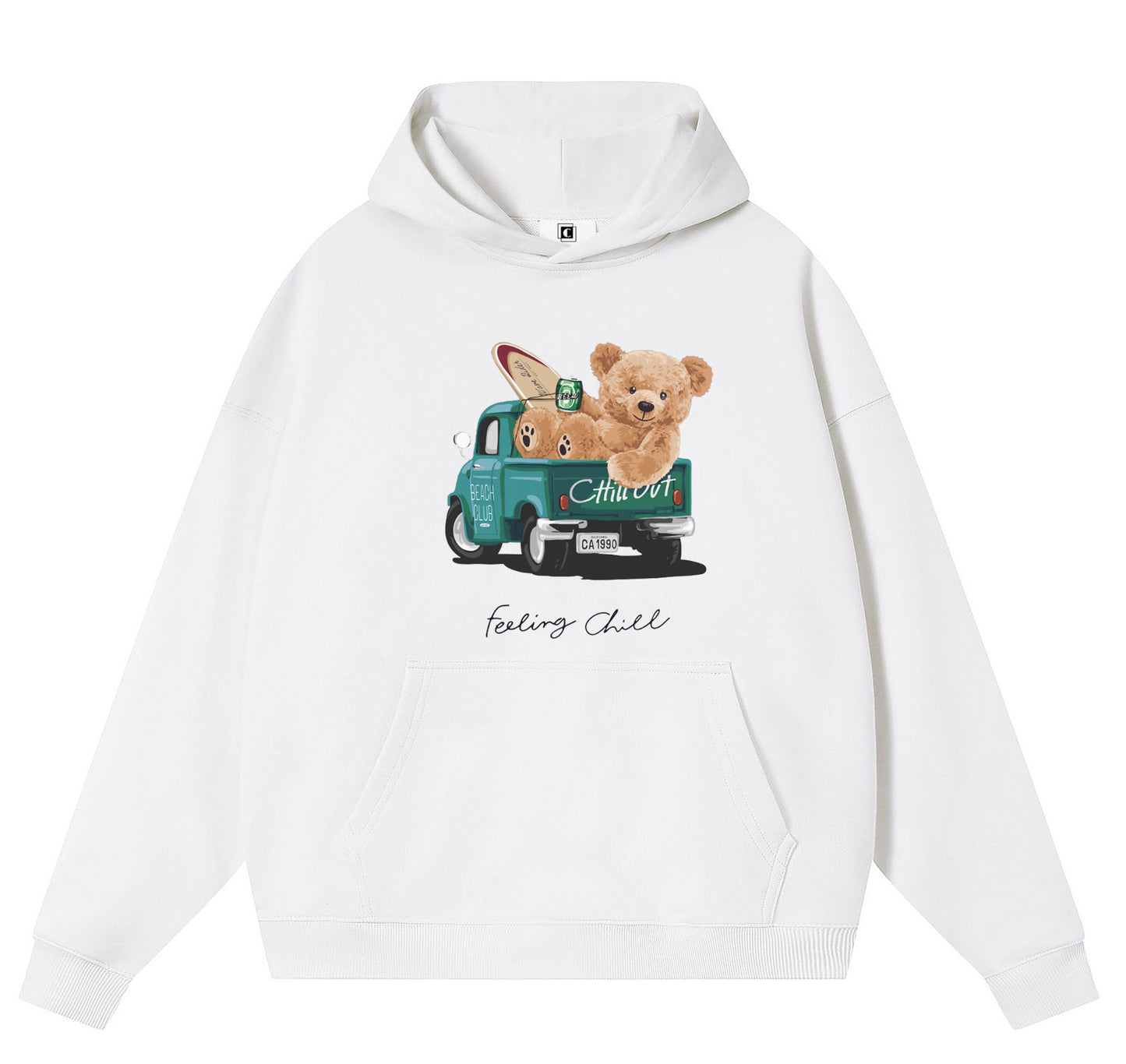 Bear in car Cotton Hooded Collar Pullover Sweatshirts Casual Long Sleeve Shirts