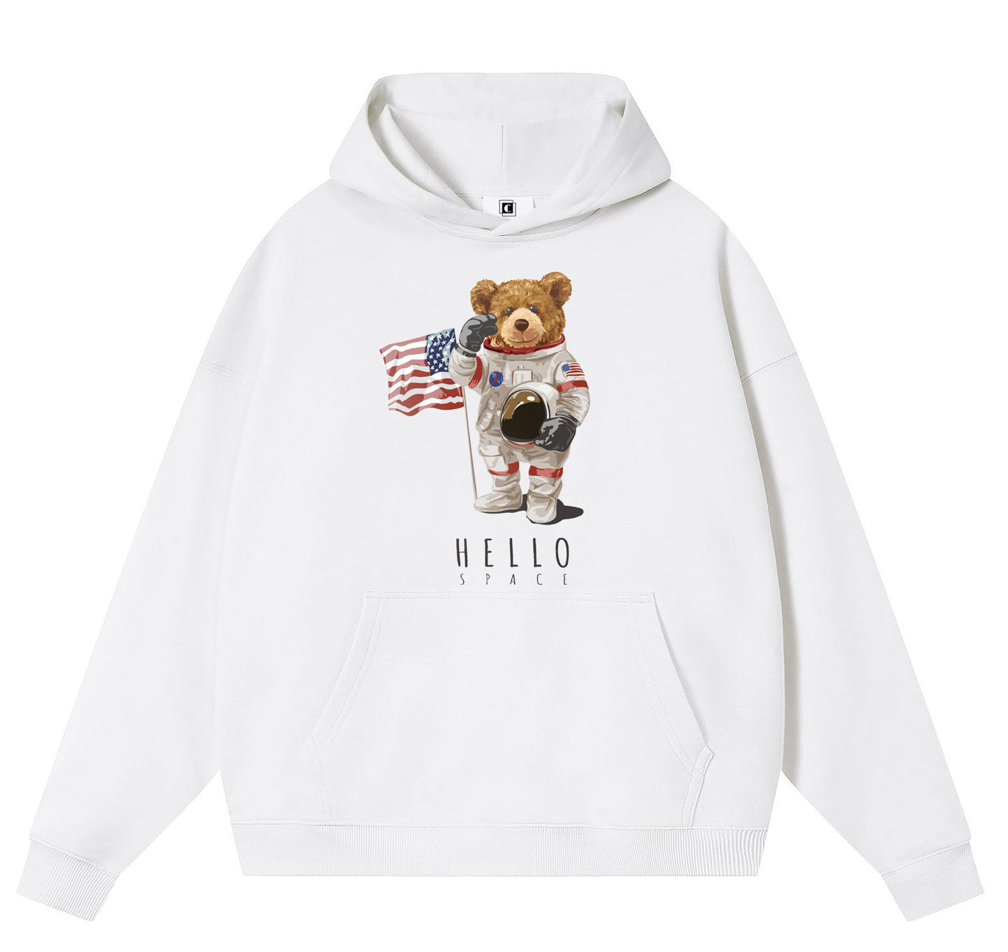 Space Bear Cotton Hooded Collar Pullover Sweatshirts Casual Long Sleeve Shirts