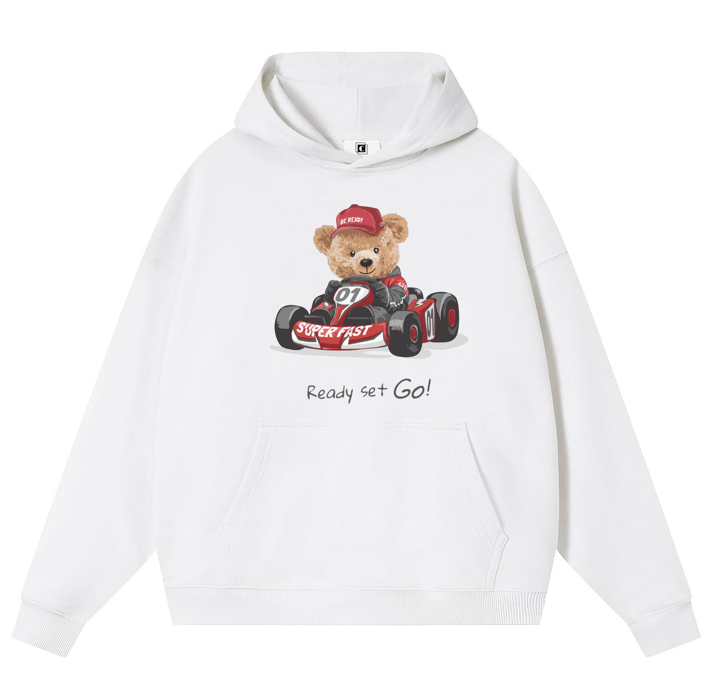 Racing Bear Cotton Hooded Collar Pullover Sweatshirts Casual Long Sleeve Shirts