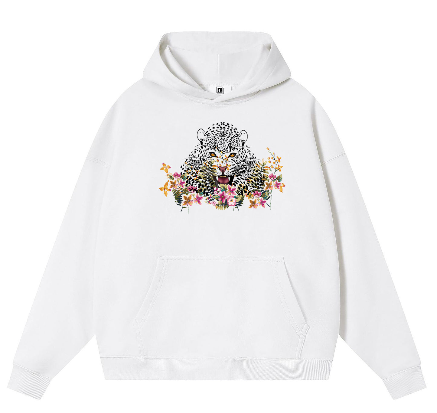 Tiger in the flowers Cotton Hooded Collar Pullover Sweatshirts Casual Long Sleeve Shirts