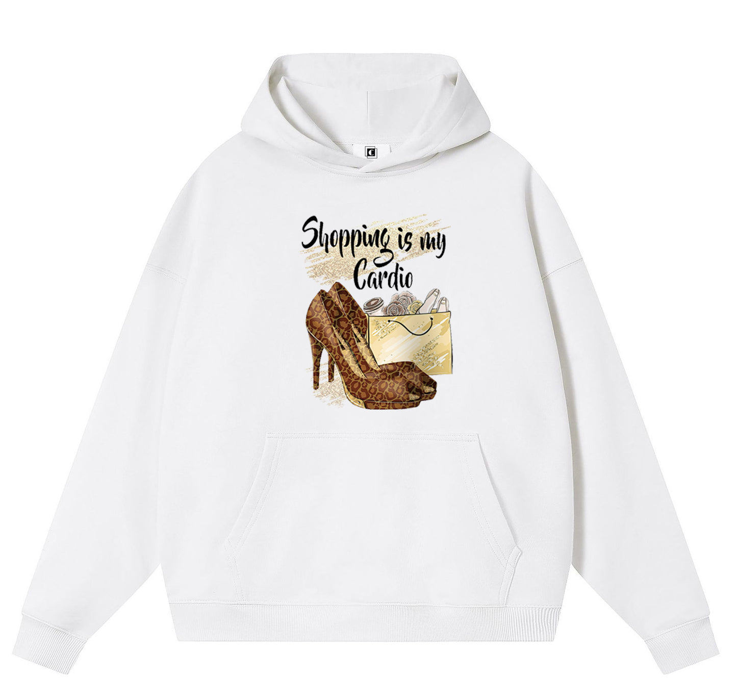 Leopard print high heels Cotton Hooded Collar Pullover Sweatshirts Casual Long Sleeve Shirts