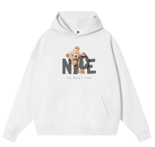 Nice Bear Cotton Hooded Collar Pullover Sweatshirts Casual Long Sleeve Shirts