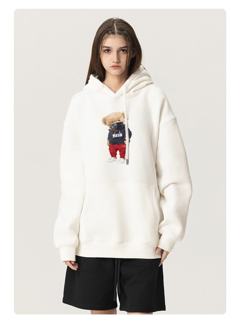 Mask Bear Plush Hooded Collar Drawstring Hoodies Pullover Sweatshirts Casual Long Sleeve Shirts