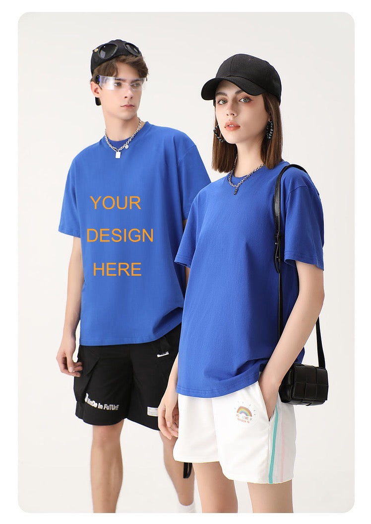 Add Your Design Round Neck Pure Cotton Loose Solid Color Men and Women Base T Shirt 230G Thickness